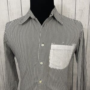 Gianfranco GF Ferre Men's Medium Distressed Blue & White Button-Front Shirt